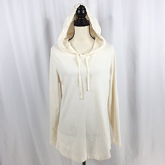 Eddie Bauer Hooded Top Womens Size XL Ivory Jersey Knit Long Sleeve Pullover - Picture 1 of 9